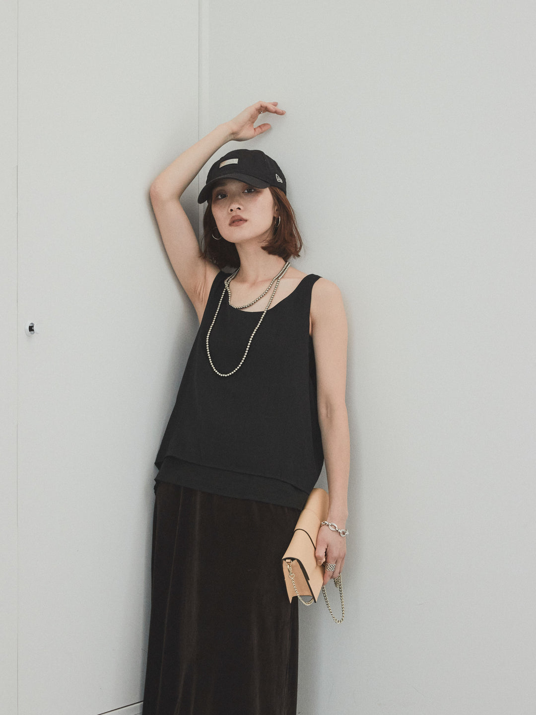 [預購] Washer Satin 薄紗多層背心/黑色