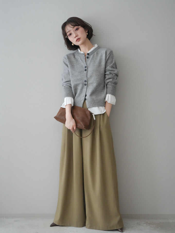 【預購】梭織布料對接針織開襟衫/淺灰色