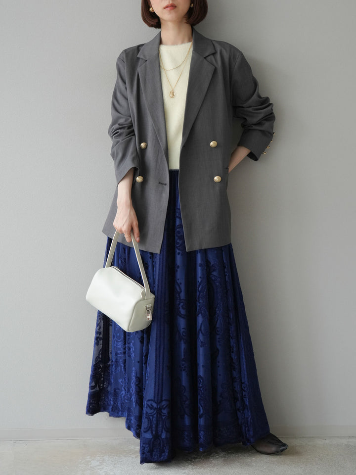 [予約]ゴールドボタンツイルダブルテーラードジャケット/グレー