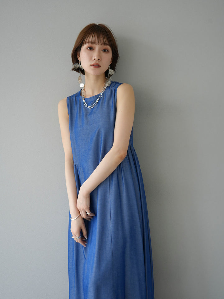 [Pre-order] Tencel high waisted one-piece dress/blue