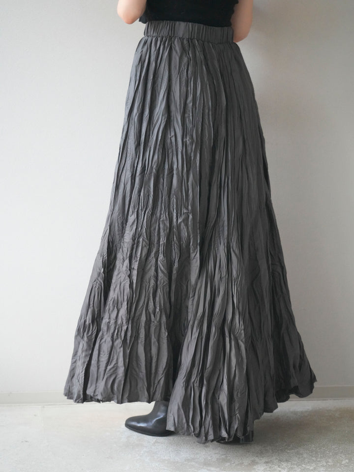 [予約]ワッシャープリーツロングスカート/charcoal