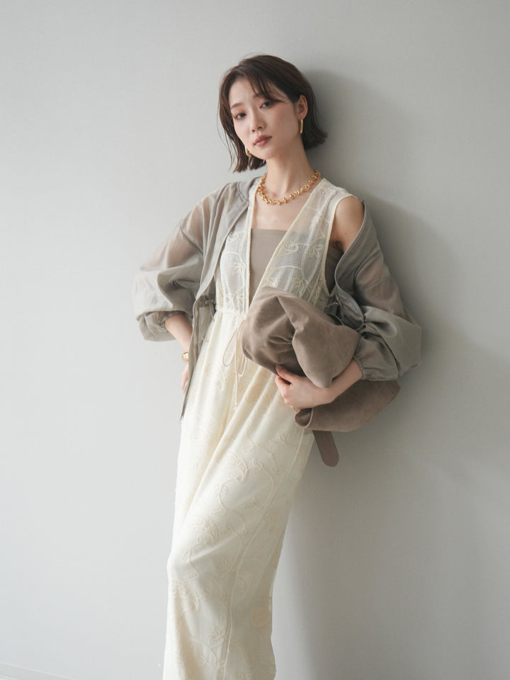 [SET]レース刺繍サロペット+ドロストシアーブルゾン(2set)