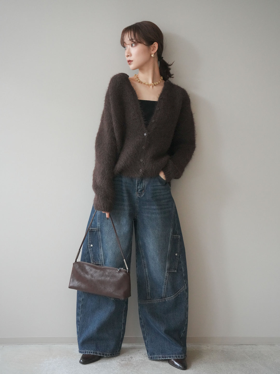 [予約]カーゴデザインコクーンデニムパンツ/navy