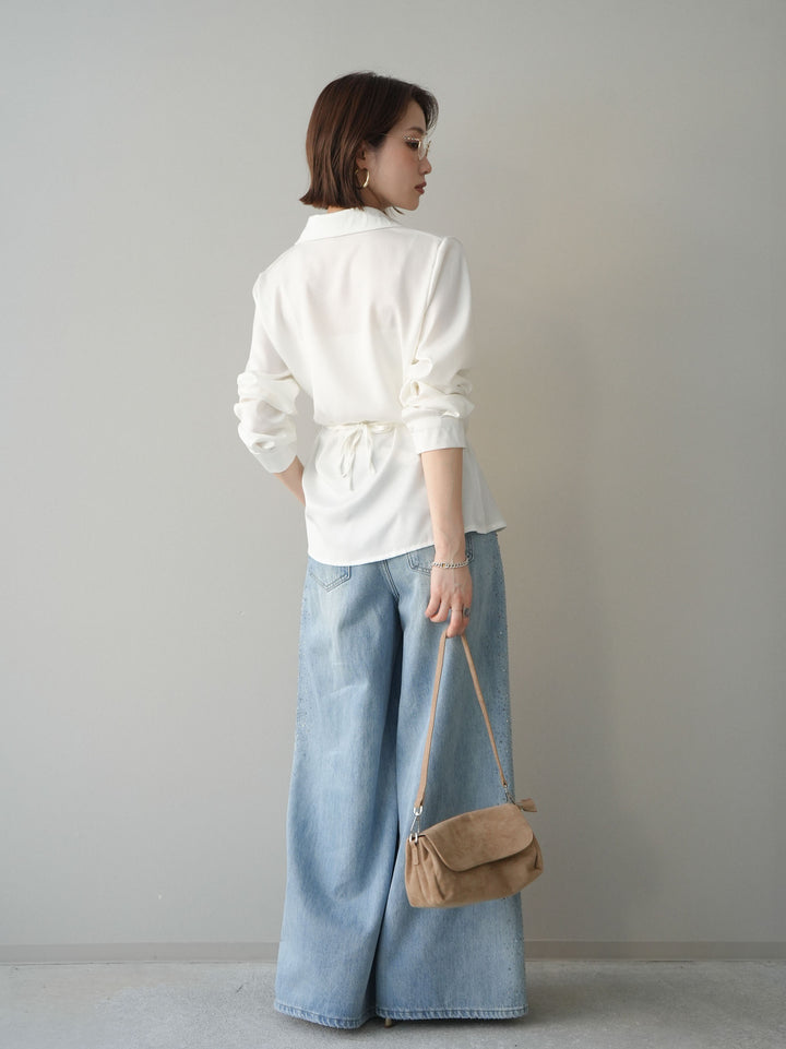 [予約]サイドビジューワイドデニムパンツ/lightblue