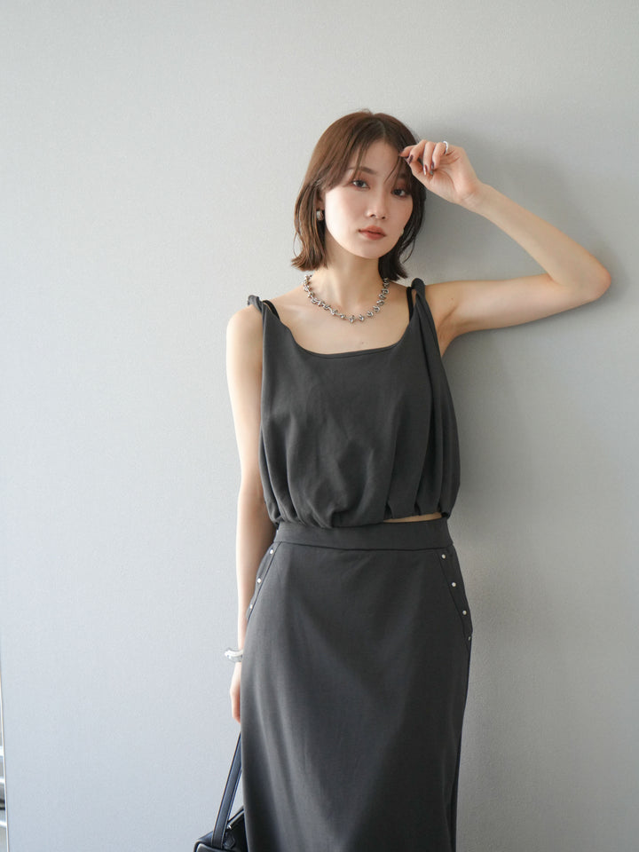 [SET]ミニ裏毛ツイストキャミバルーントップス＆Iラインスカート(2set)