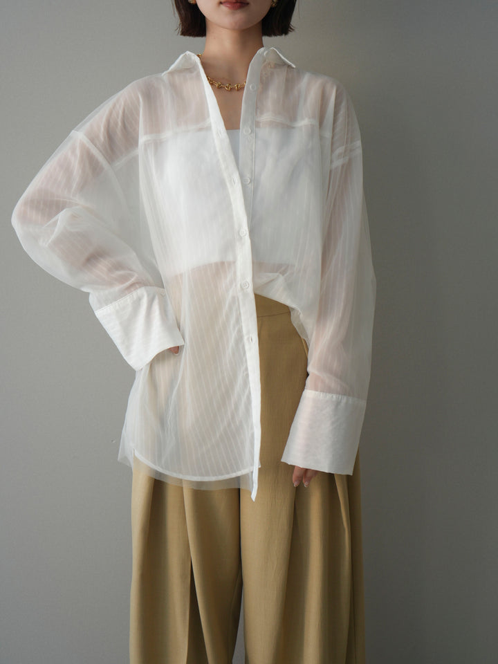 [予約]チュールレイヤードストライプシアーシャツ/offwhite
