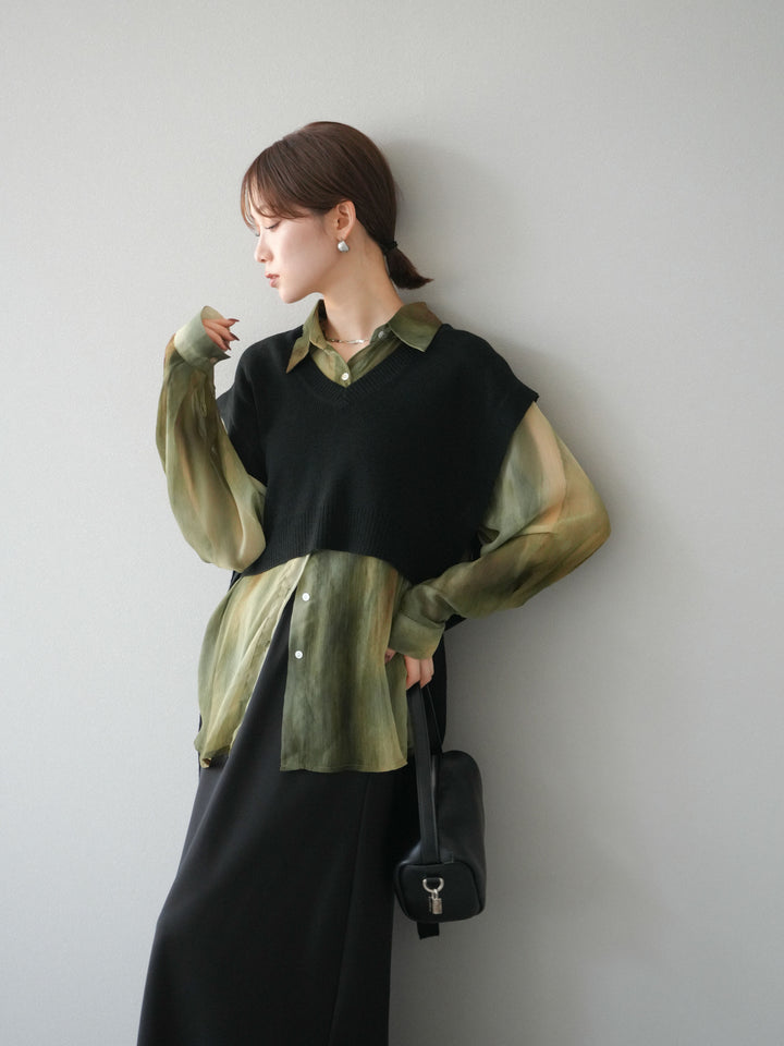 [予約]サイドリボンVネックショートニットベスト/ブラック