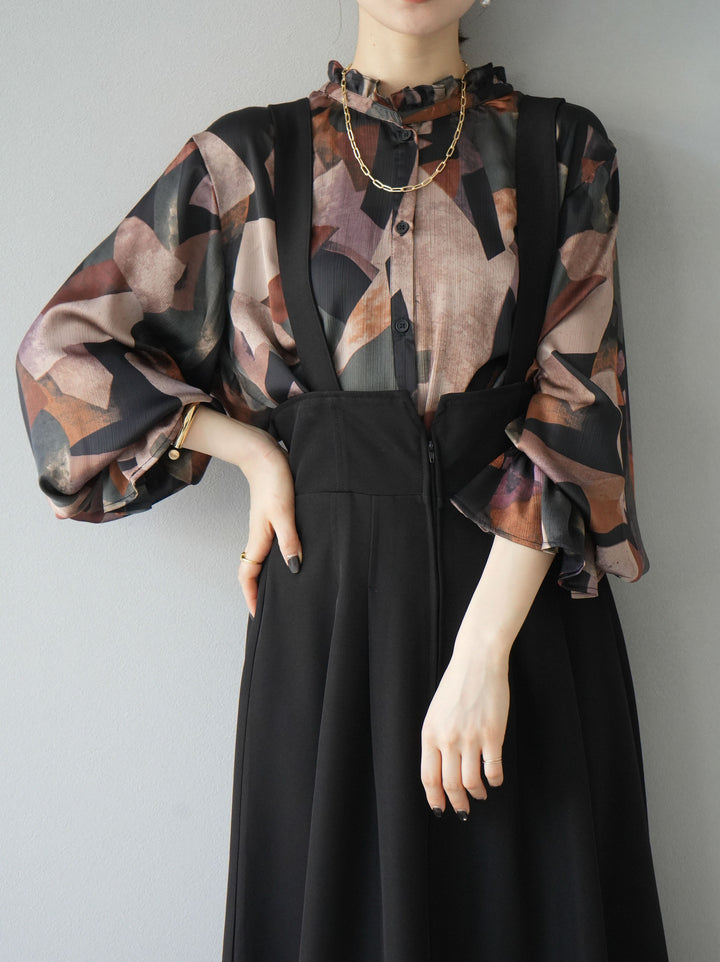 [SET]レトロプリントフリルブラウス+選べるアクセセット(2set)