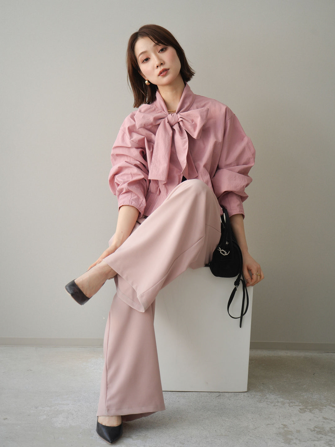 [SET]ボウタイ裾プリーツライトジャケット+選べるアクセセット(2set)