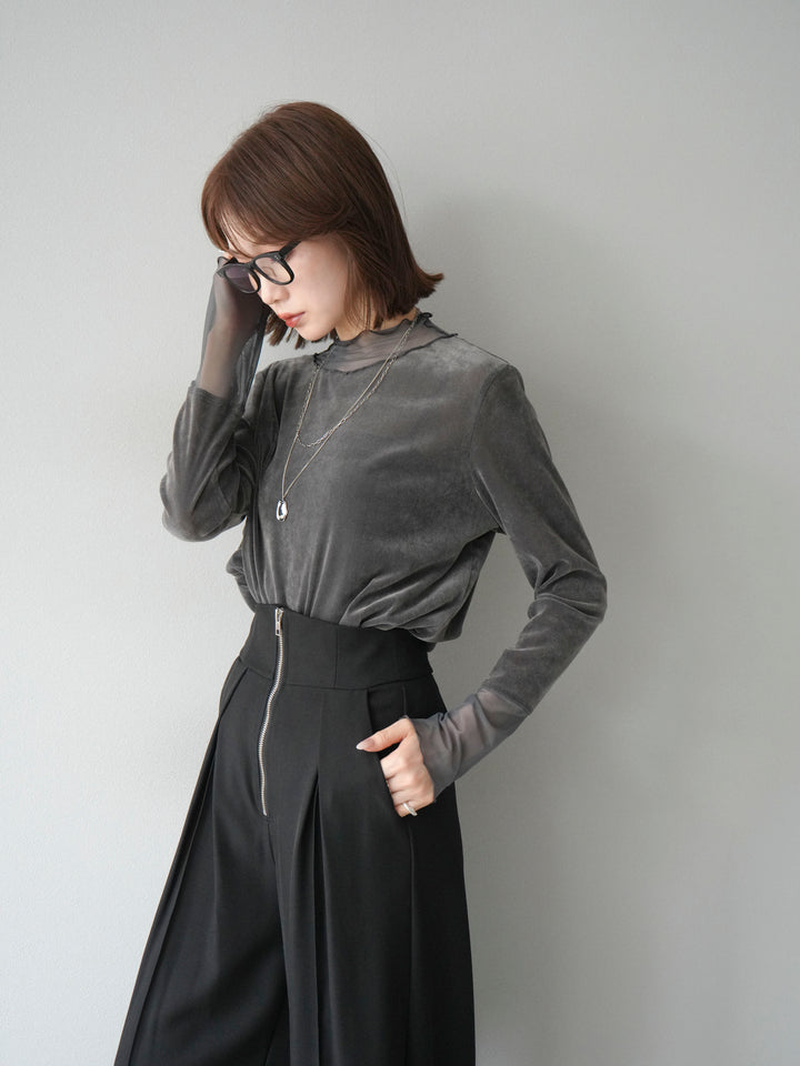 [予約]シアー切替ベロアトップス/チャコール