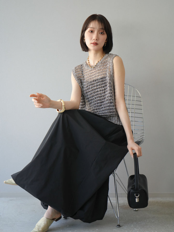 [預購] 混紗鏤空針織背心/棕色