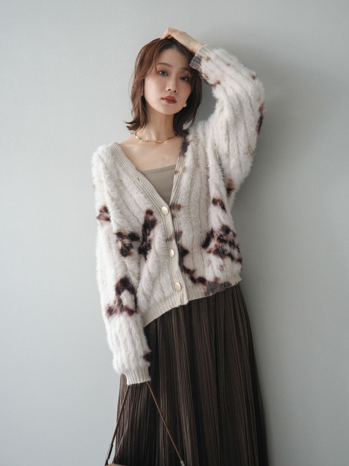 [予約]ニュアンス柄シャギーニットカーディガン/ivory