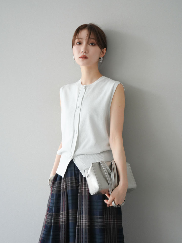 [SET] 金銀絲針織背心 + 透視格紋寬鬆褲 (2 件套)