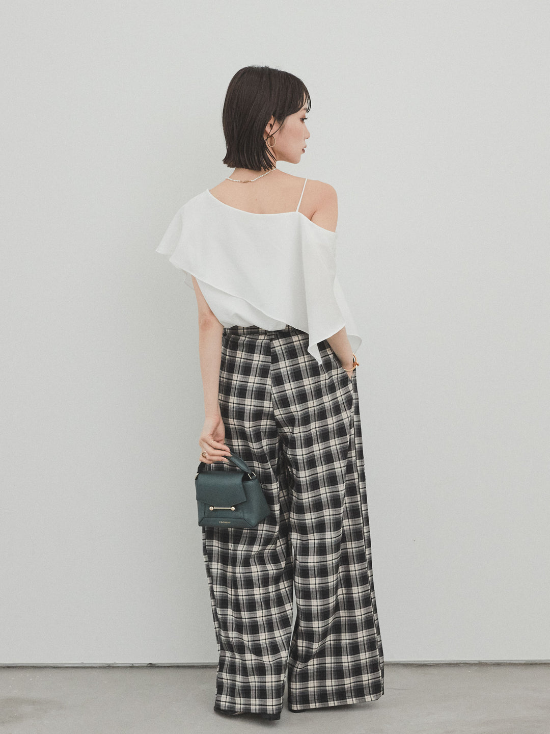 【預購】格紋寬褲/黑色