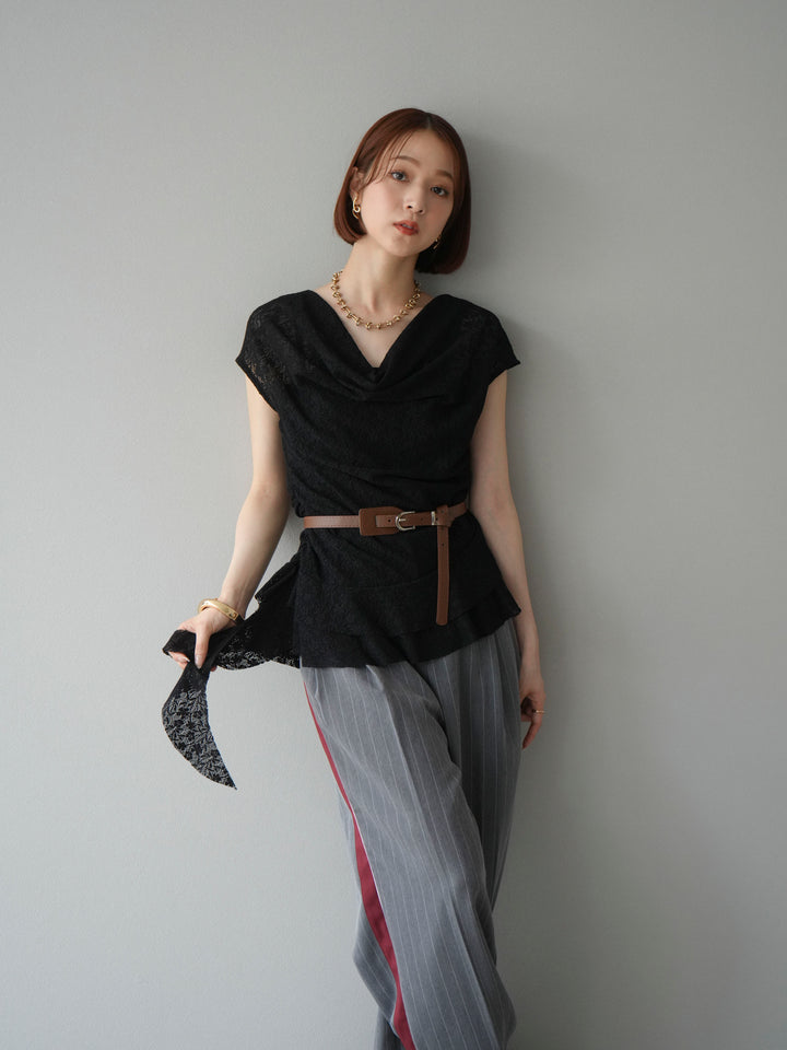 [予約]サイドラインストライプワイドパンツ/グレー