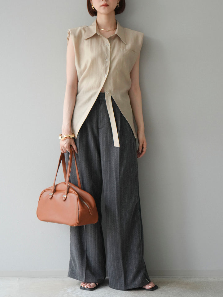 [予約]サイドラインストライプワイドパンツ/チャコール