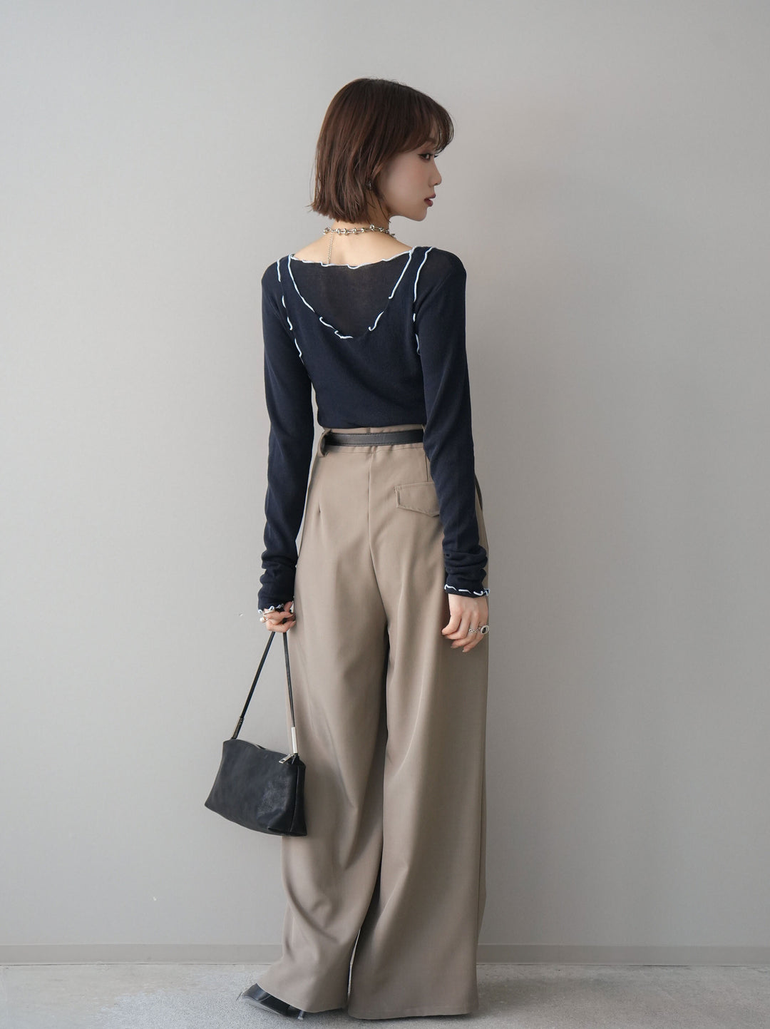 [予約]ベルト付キーホルダーモチーフワイドパンツ/mocha