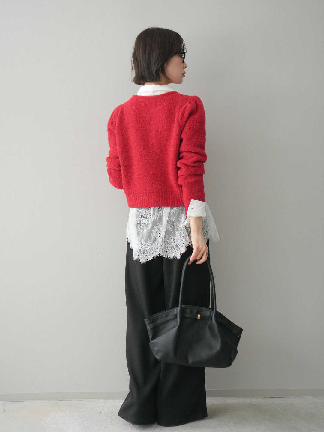 [予約]ウエストレースタックワイドパンツ/black