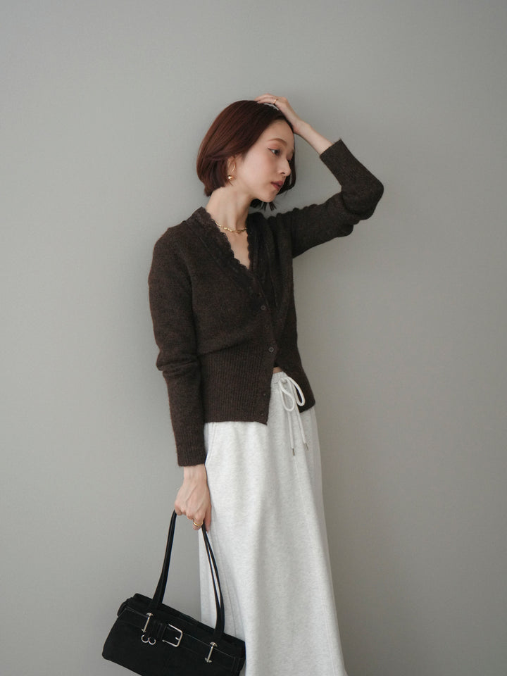 [SET]レースネックコンパクトニットカーディガン+選べるアクセセット(2set)