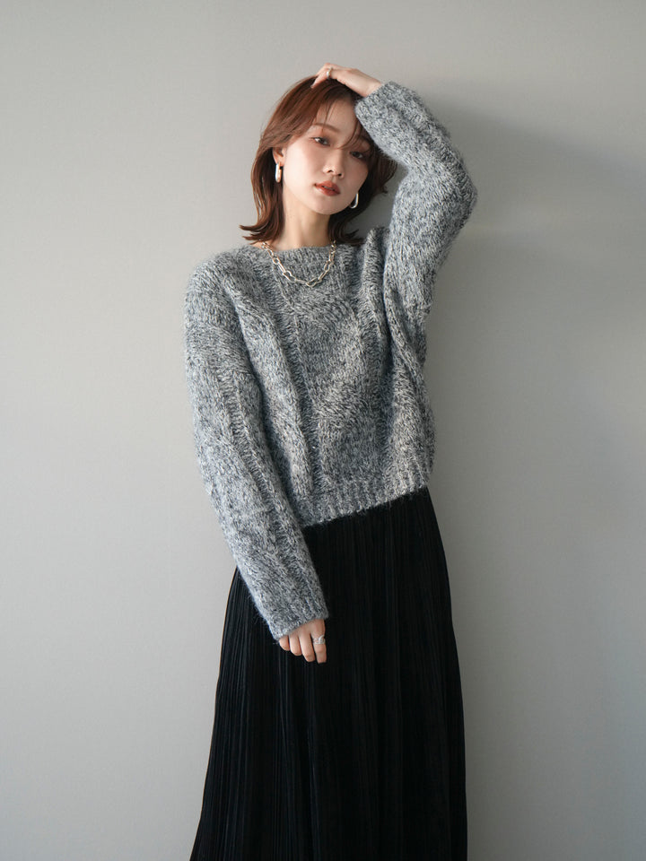 [予約]ワイドケーブルミックスニットプルオーバー/gray
