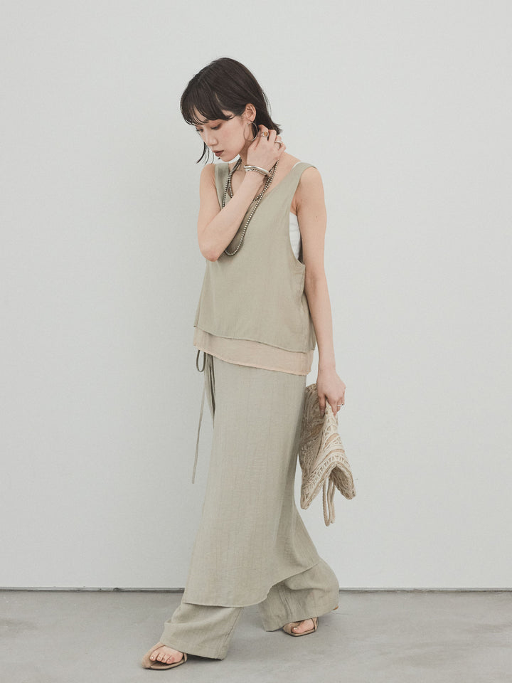 [SET] 洗衣機緞面透明層疊背心 + 洗衣機緞層疊裙褲 (2set)