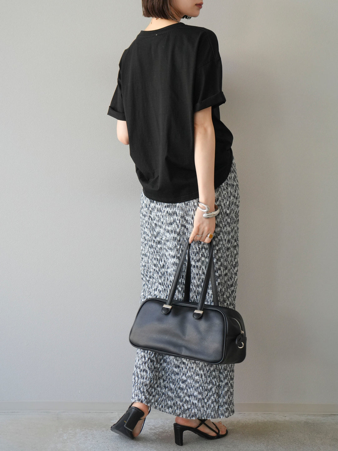 [予約]マルチカラーランダムプリーツタイトスカート/ブラック