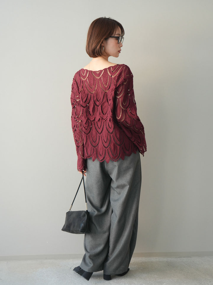 [予約]リネンライクタックワイドパンツ/charcoal