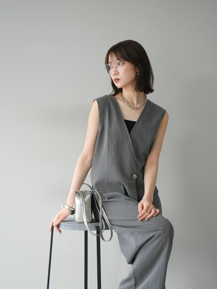 [予約]ストライプラップデザインオールインワン/グレー