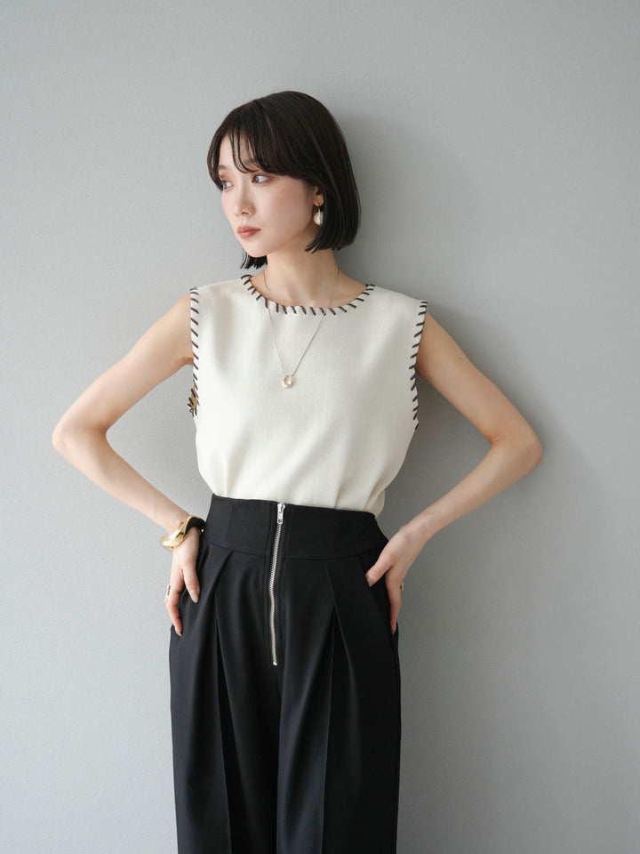 [予約]リネンタッチハンドステッチニットプルオーバー/アイボリー