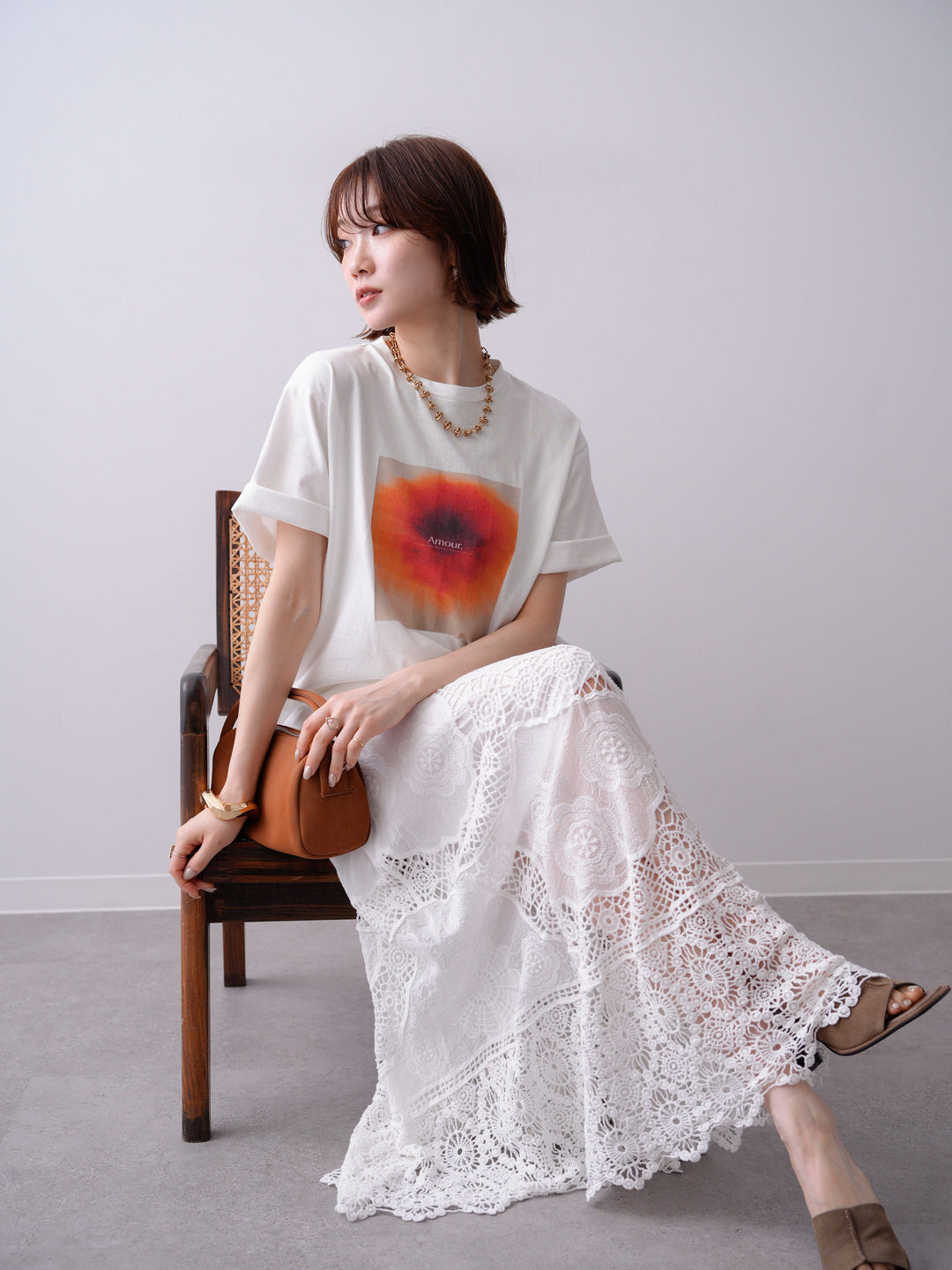 [SET]ニュアンスフローラルフォトTEE+クロシェマキシスカート(2set)