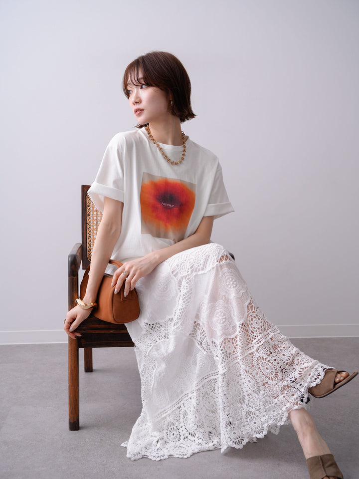 [SET]ニュアンスフローラルフォトTEE+クロシェマキシスカート(2set)