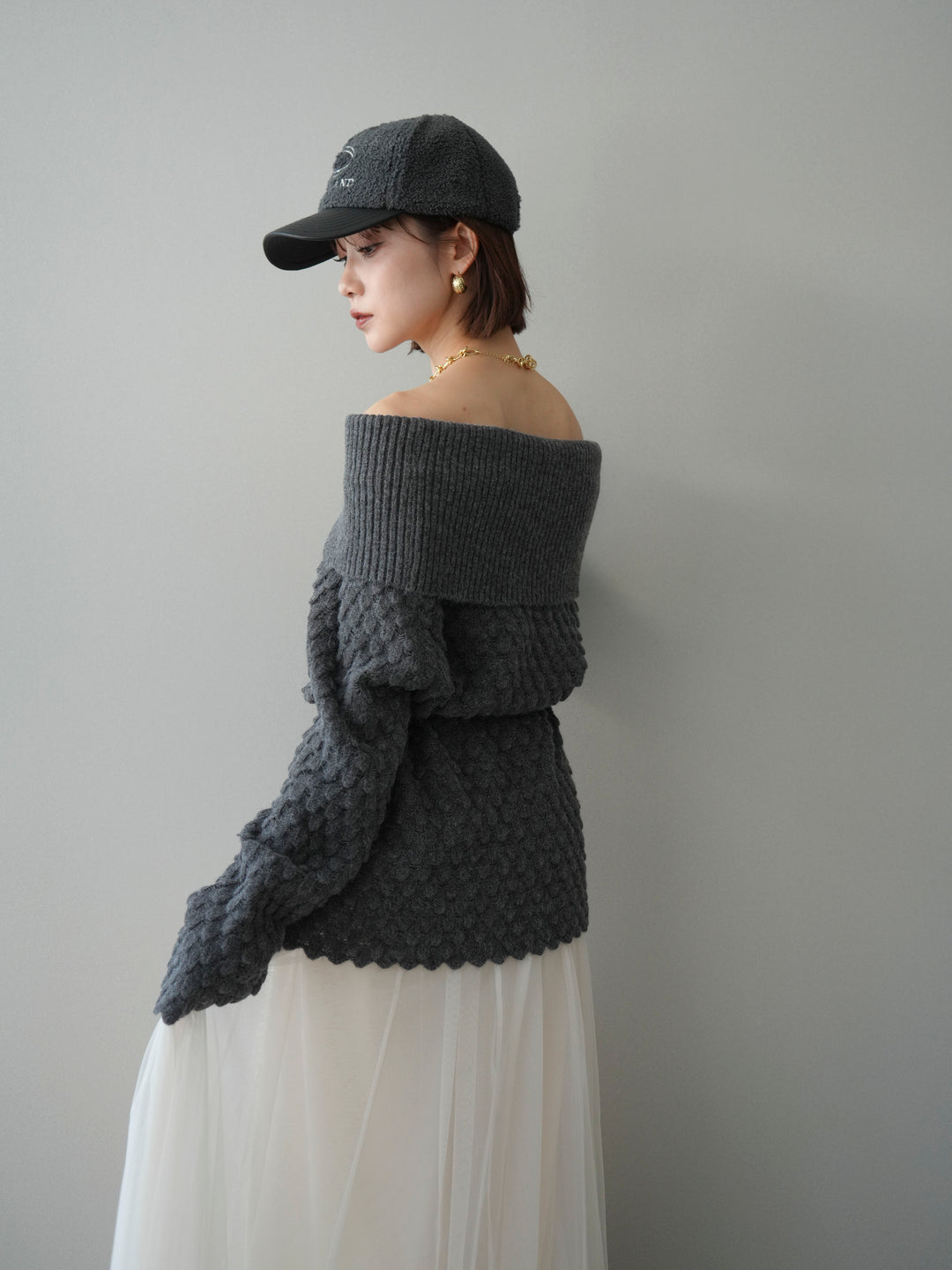 [SET]ポコポコ編みオフショルニットプルオーバー+選べるアクセセット(2set)