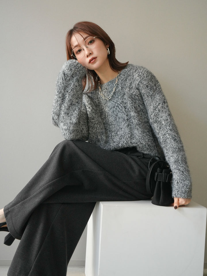 [予約]ワイドケーブルミックスニットプルオーバー/gray