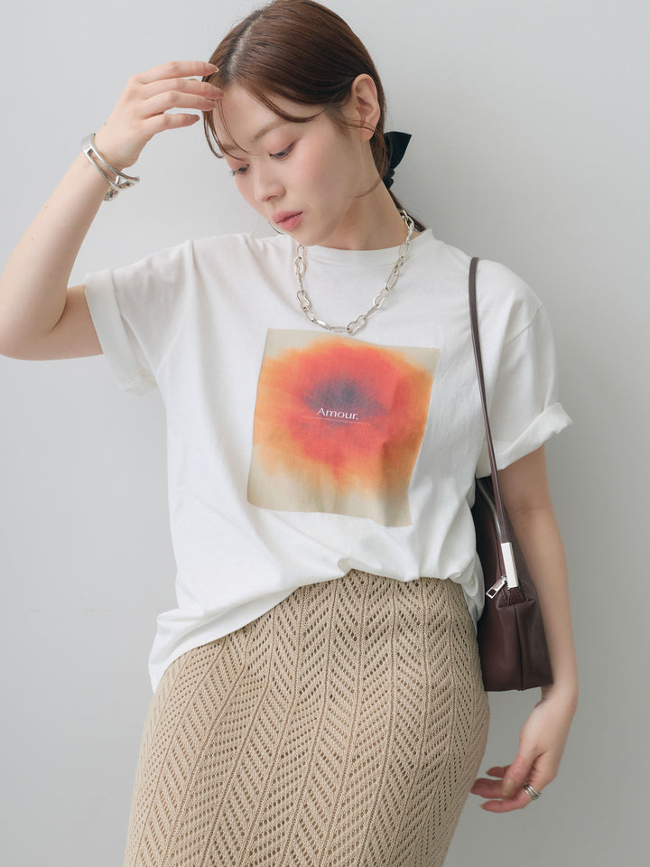 [SET]ニュアンスフローラルフォトTEE+クロシェシアーセミフレアスカート(2set)