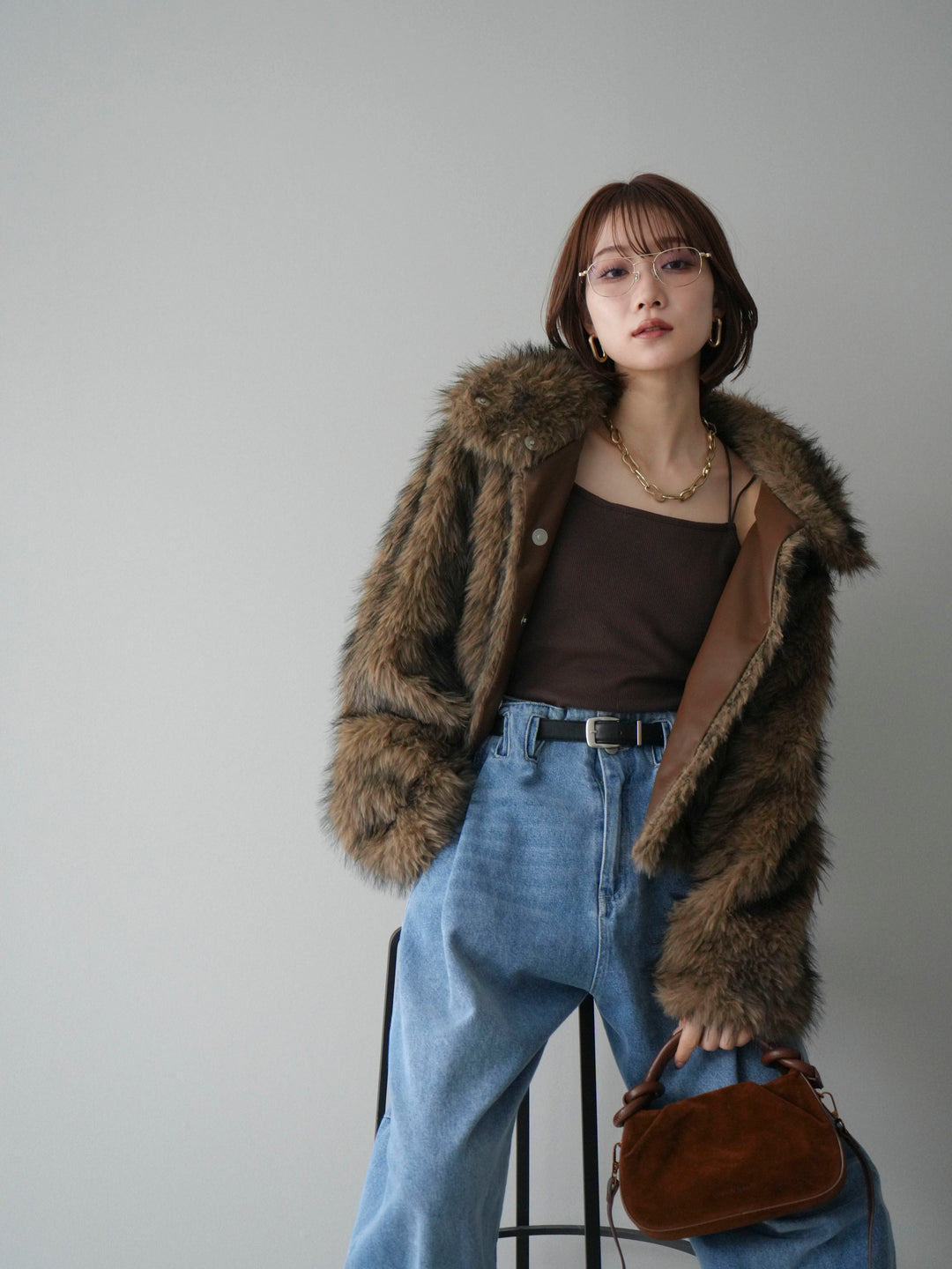 [20%オフ]MIXファースタンドネックショートジャケット/camel