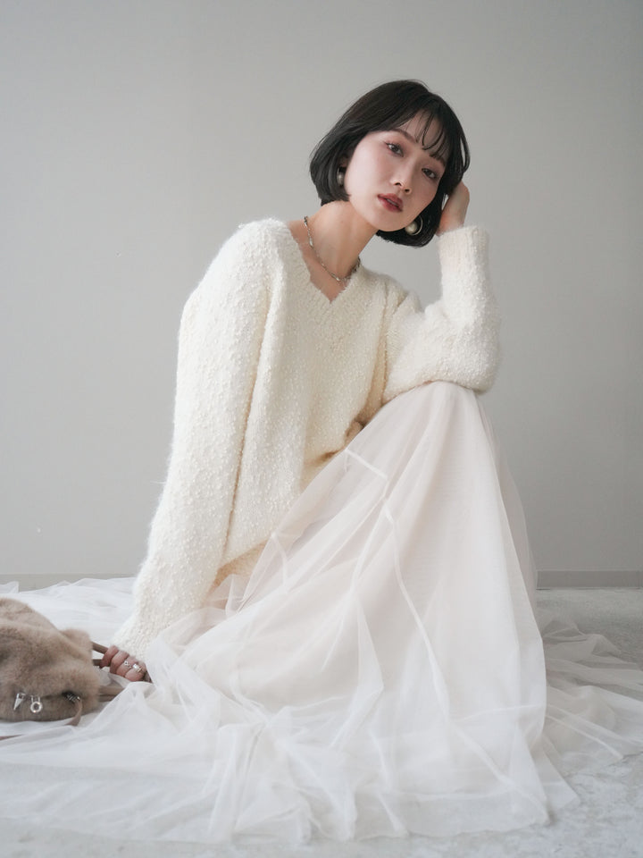 [SET]Vネックスラブニットプルオーバー+選べるアクセセット(2set)