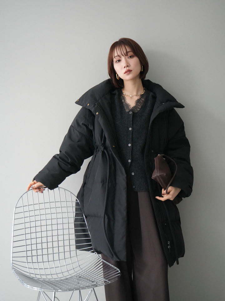 [20%オフ]スタンドカラーウエストベルトミドルダウンコート/black