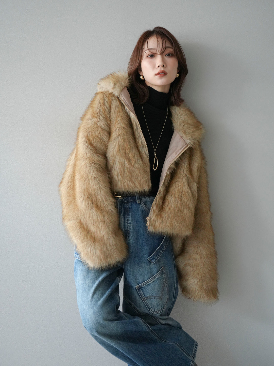 [予約]フェイクファーショートZIPジャケット/mix