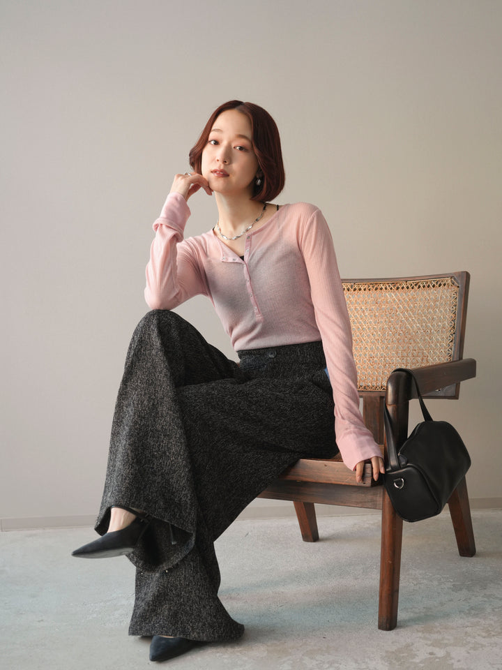 [予約]シアーリブヘンリーネックロンT/pink