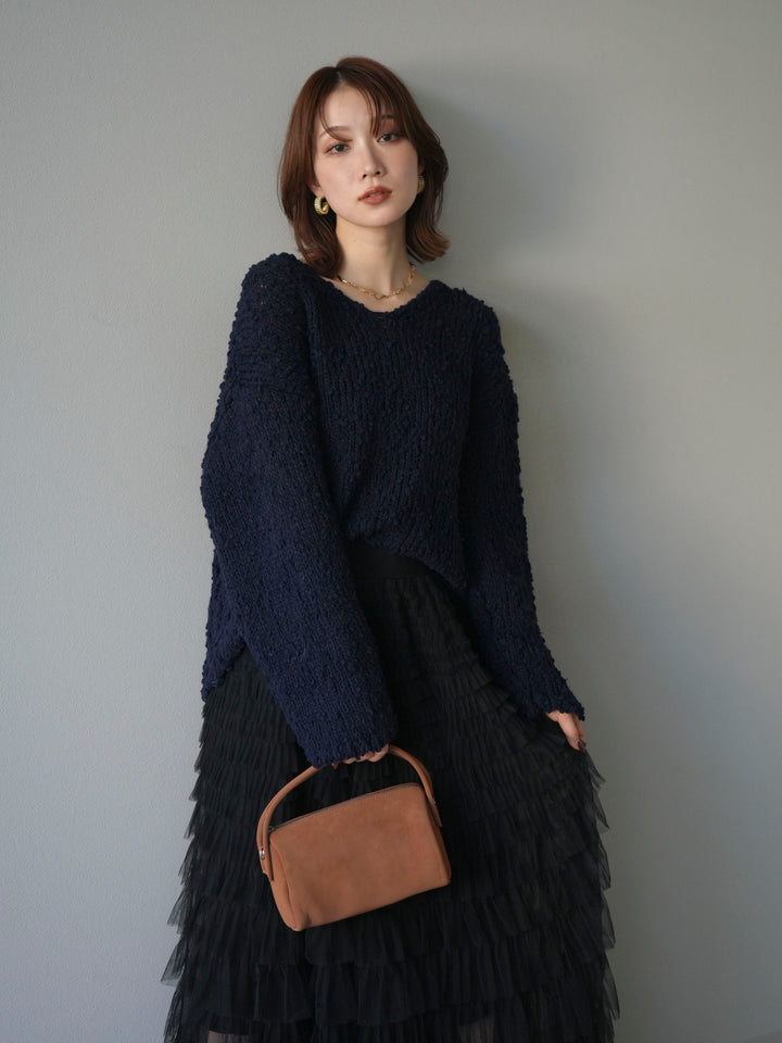 [予約]メランジポコポコニットプルオーバー/navy