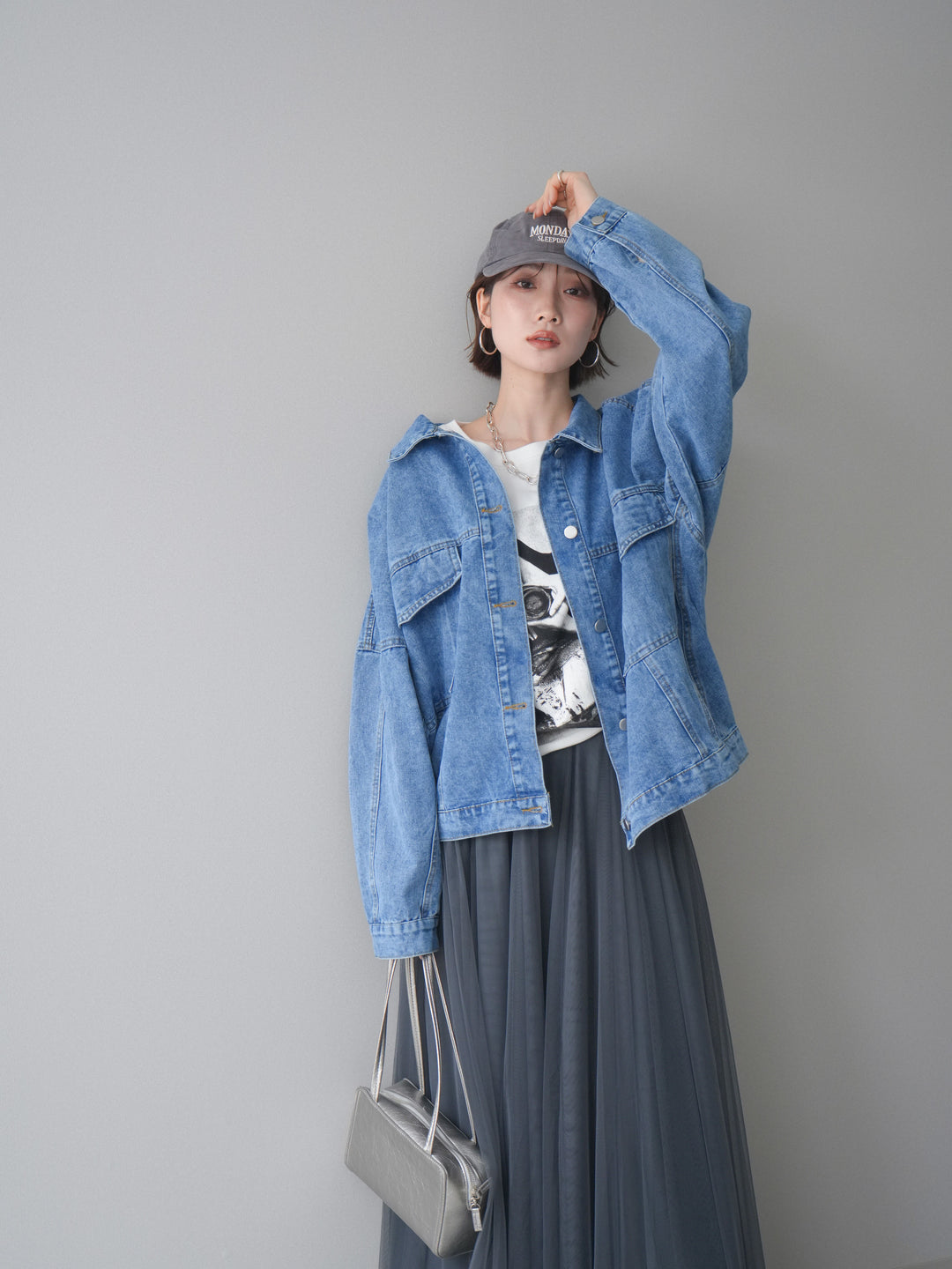 [SET]ルーズシルエットデニムジャケット+チュールボリュームスカート(2set)