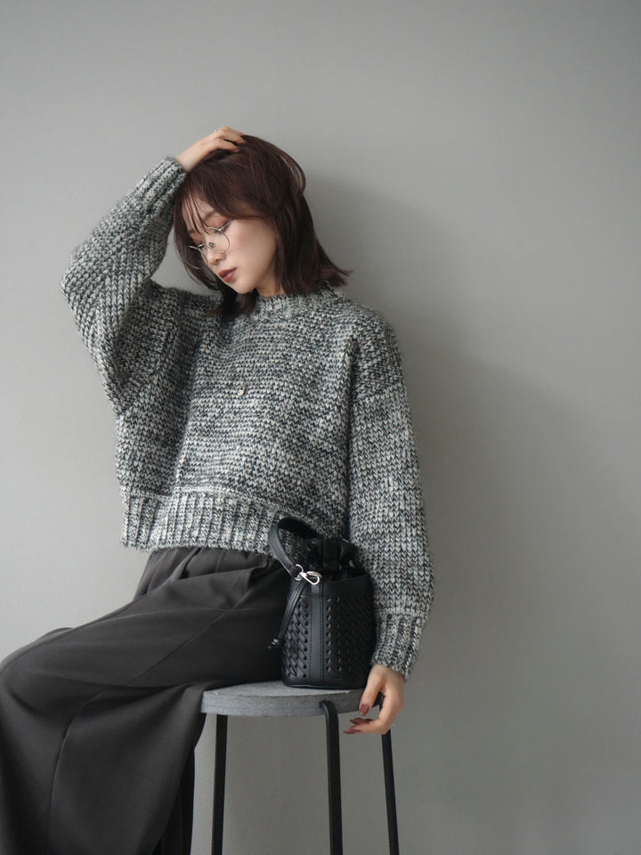 [予約]ボリュームスリーブミックスネップニットプルオーバー/gray