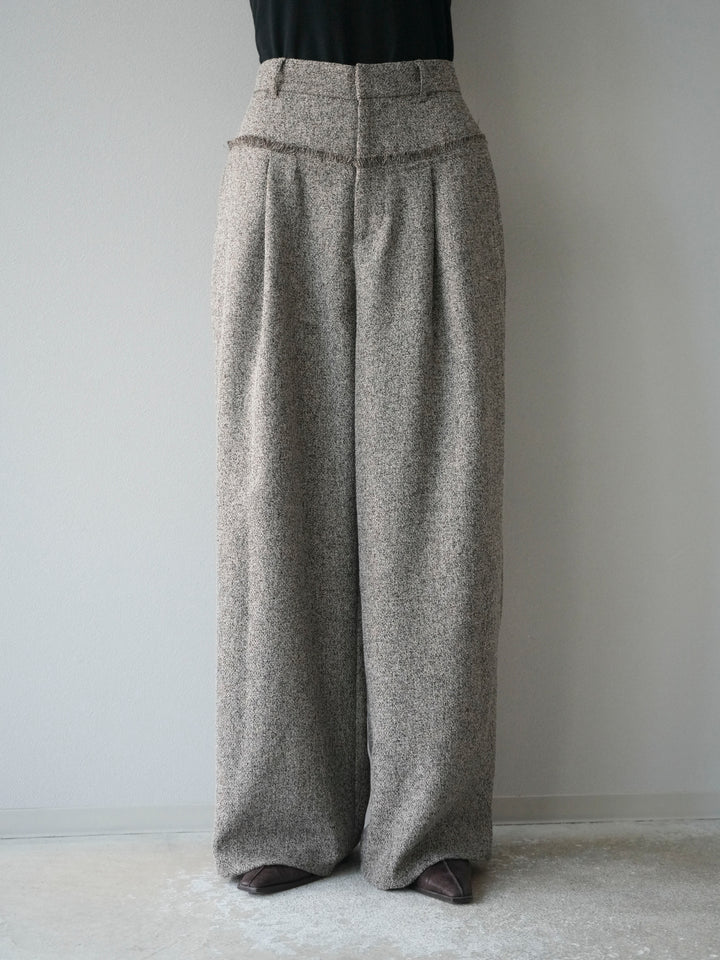 [予約]ウエストフリンジツイードワイドパンツ/ブラウン
