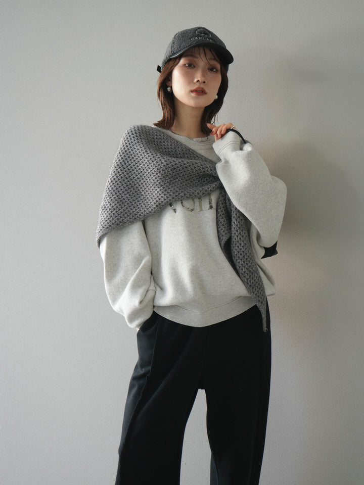 [予約]スウェットライクビーズロゴ刺繍ニットプルオーバー/oatmeal