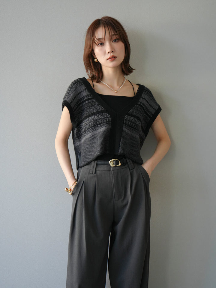 [予約]ガーター編み2WAYニットベスト/グレー×ブラック