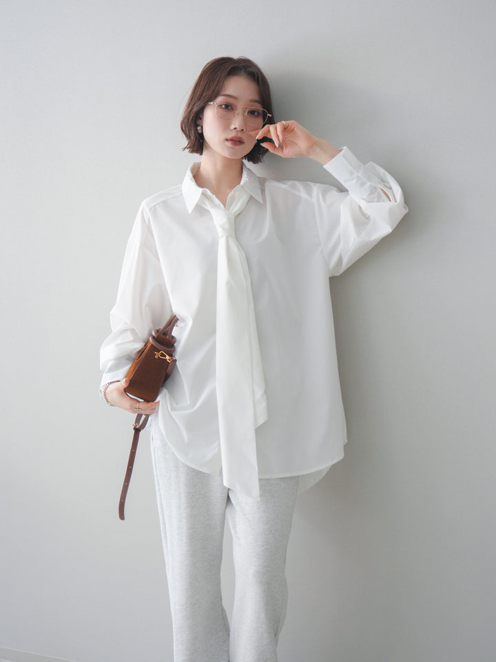 [予約]ボウタイ付オーバーシャツ/white