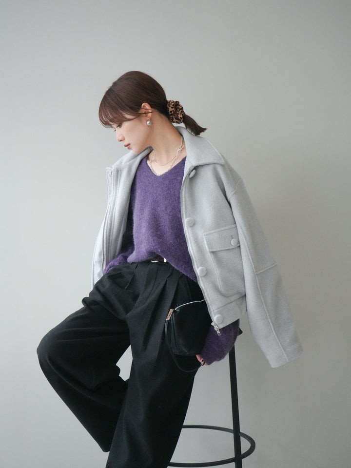 [SET]ウールライクフライトジャケット+アニマル柄ベルト付きウールタッチワイドパンツ(2set)