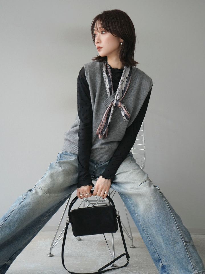 [予約]スカーフ付きニットベスト/gray