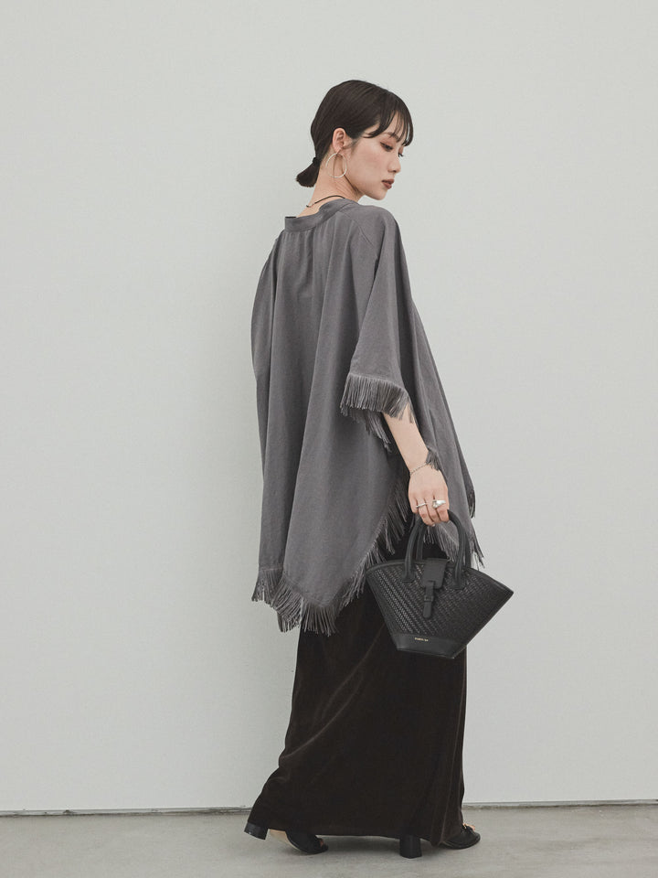 [SET] 方形流蘇斗篷襯衫 + 天鵝絨短裙 (2set)