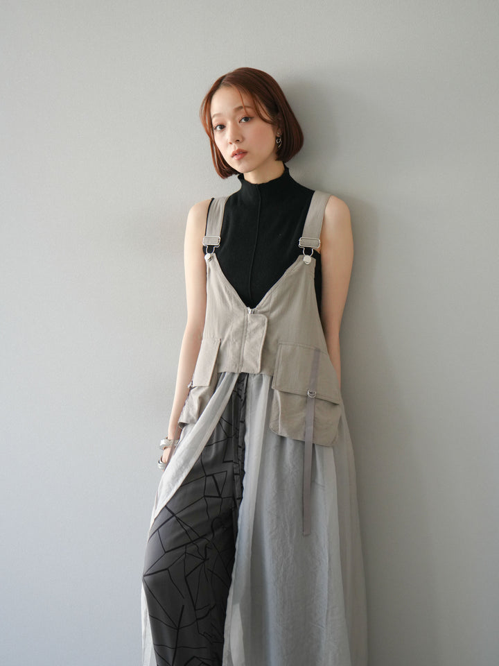 [予約]タクティカルベストオーガンザワンピース/グレージュ